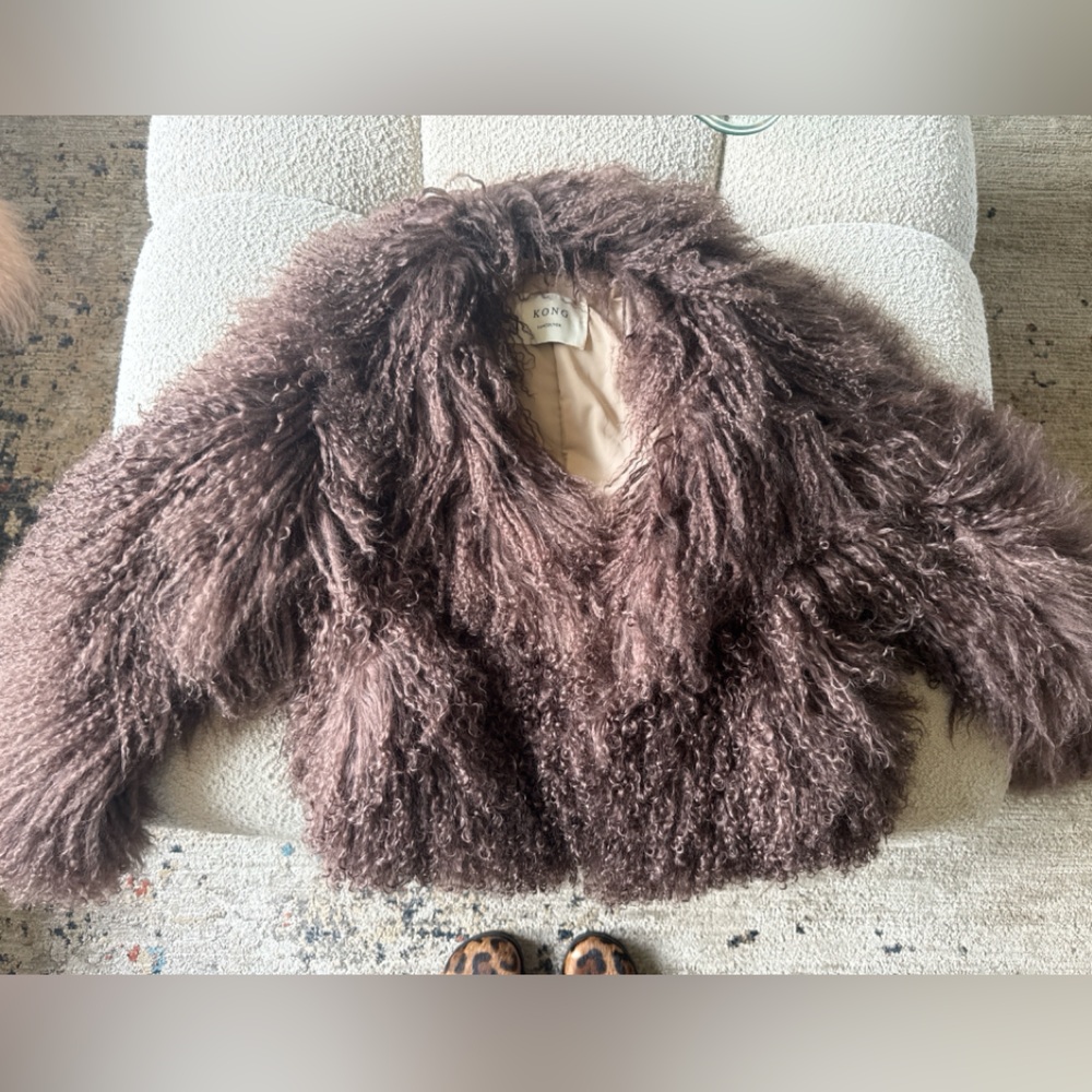 Real Mongolian Lamb Fur Jacket Dark Brown Size Small